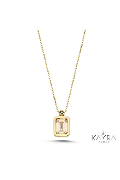 Kayra Mücevher Sitrin Taşlı Gümüş Kolye Gm05