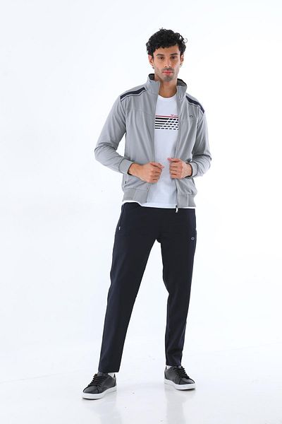Piyera Men's Two Thread Diver Fabric Zippered Gray Sports Tracksuit Set - 7506