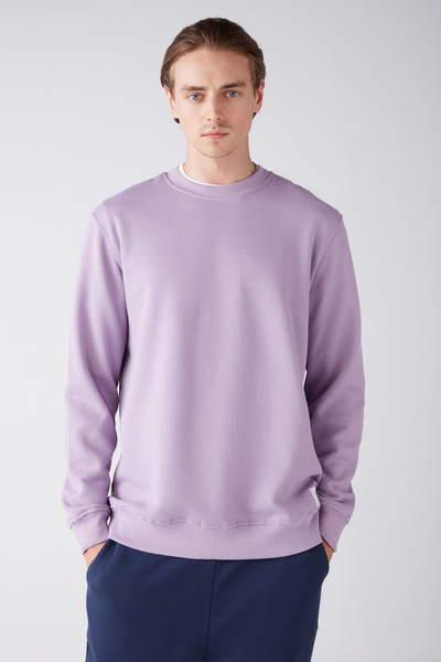 GRIMELANGE Ανδρικό φούτερ από οργανικό ύφασμα Travıs Soft Regular Fit με στρογγυλή λαιμόκοψη λιλά
