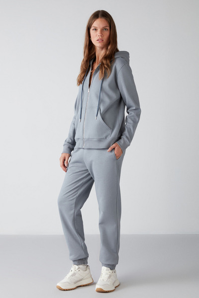 GRIMELANGE Marıtza Kadın Regular Kalıp Beli Ve Paçası Lastikli Içi Polarlı Mavi Eşofman Altı