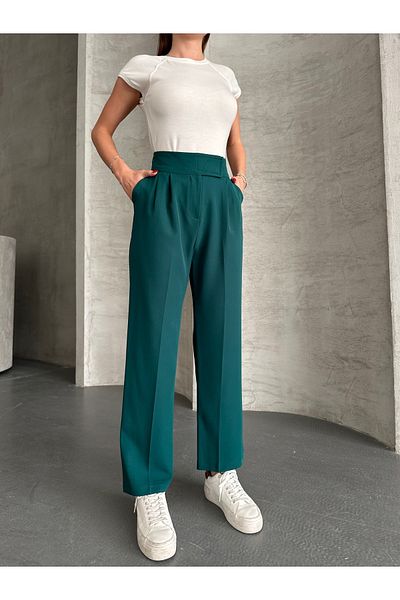 LePold Pantaloni Palazzo negri cu închidere velcro din Lycra de damă