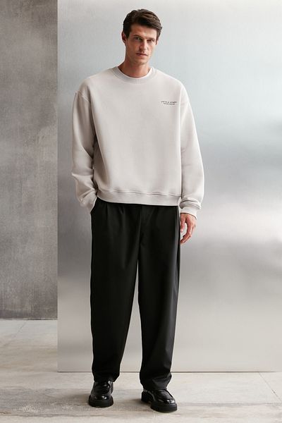 GRIMELANGE Ανδρικό φούτερ Bryan Grey Oversize - Μαλακό ύφασμα, στρογγυλή λαιμόκοψη, στάμπα με 3 κλωστές