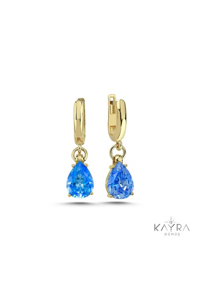 Kayra Mücevher Akuamarin Damla Taşlı Gümüş Küpe GMKP10