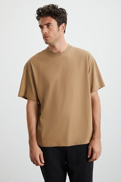 GRIMELANGE Koszulka męska Jett Oversize Fit wykonana w 100% z organicznej bawełny, gruba, teksturowana, z okrągłym dekoltem i norek
