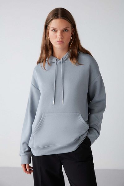 GRIMELANGE Dámská mikina Adel z biobavlny fleece uvnitř měkká uvolněná klokaní kapsa s kapucí
