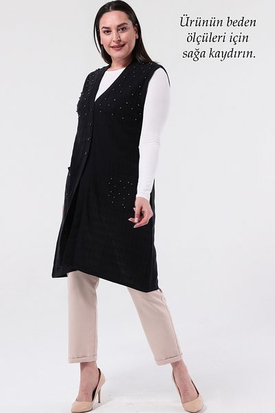 Laden Knitwear Women's Long Stone Navy Blue Medium Thick Large Size Mother Vest