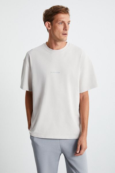 GRIMELANGE Ανδρικό μπλουζάκι River Oversize Fit Loose Cut Κεντημένο Basic Knitted Stone T-shirt