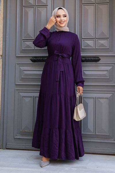 Neva Style Rochie Hijab plisată de culoare prune - 22042MU