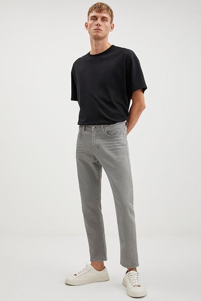 GRIMELANGE Antonia Men's - Stretch and Thick Texture Light Gray Jeans, Pipe Leg and Magic Denim Jeans