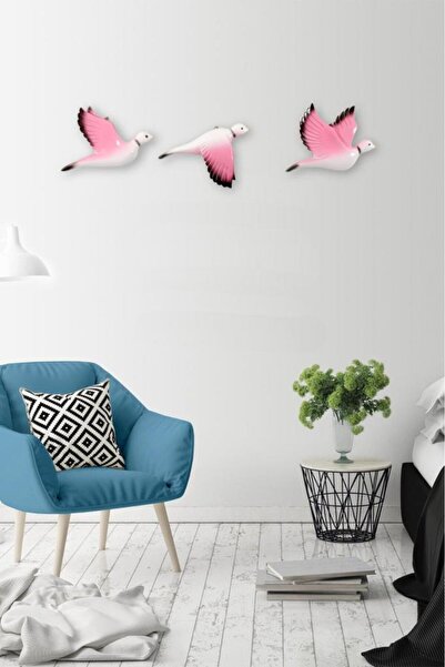 SUME Dekoratif Üçlü Güvercin Duvar Süsü Üçlü Kuş Ev Dekoru