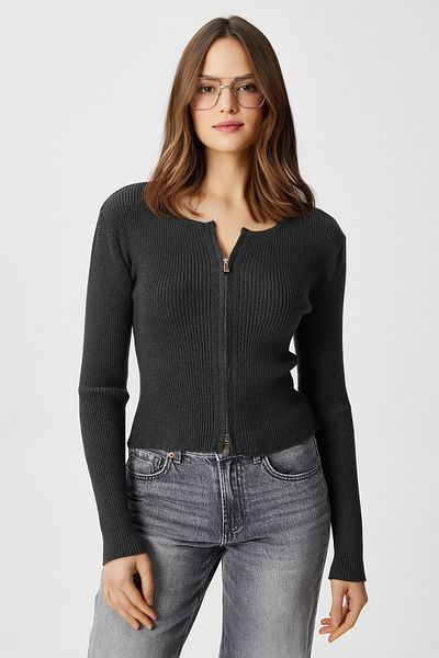 Ritnice سترة نسائية من Verna Viscose بسحاب Saran Anthracite Knitwear