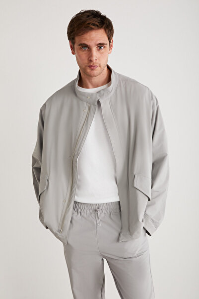 GRIMELANGE Roger Men's Stretching - Gray Jacket with Technical Fabric, Double Zipper, Lining, Arm Cuffs, Flap Pockets