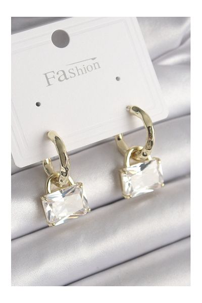 Clariss Brass Gold Color Dangle Zircon Stone Bag Model Women's Earrings