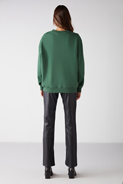 GRIMELANGE Dámská mikina Susana s výstřihem a fleecem uvnitř Oversize Fit Basic zelená mikina