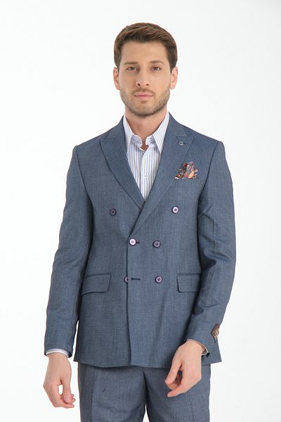 Frappoli Slim Fit Double Breasted Men's Straight Pointed Neck Double Slit Lined Suit Dress
