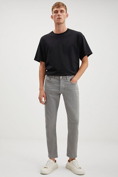 GRIMELANGE Antonia Men's - Stretch and Thick Texture Light Gray Jeans, Pipe Leg and Magic Denim Jeans