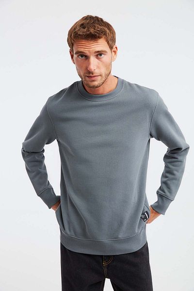 GRIMELANGE Pánská mikina Travis z měkké tkaniny Regular Fit s kulatým límcem tmavě šedá