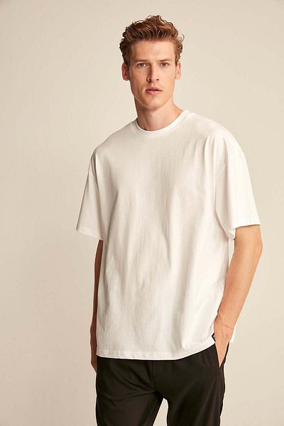 GRIMELANGE Jett Herren – Weißes Oversize-T-Shirt, 100 % Bio-Baumwolle, dicke Textur, Rundhalsausschnitt