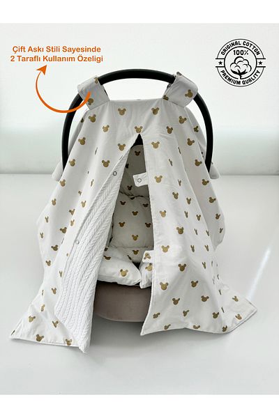 Jaju Baby Gold Micky Knitted Fabric - Double Sided Stroller Cover and Cushion