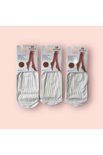 Dore Women's Cream Color Anti-Slip Hajj and Umrah Tawaf Socks Knee Socks 3-Piece