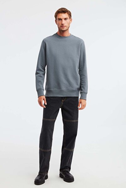 GRIMELANGE Pánská mikina Travis z měkké tkaniny Regular Fit s kulatým límcem tmavě šedá