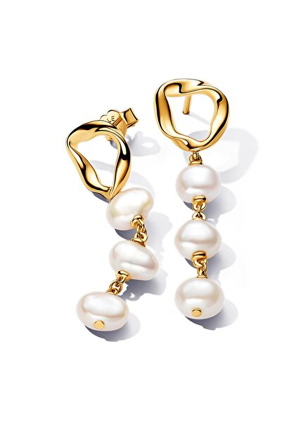 Pandora Organik Şekilli Yuvarlak ve Barok İşlenmiş Tatlı Su Kültür İncileri Damla Küpeler