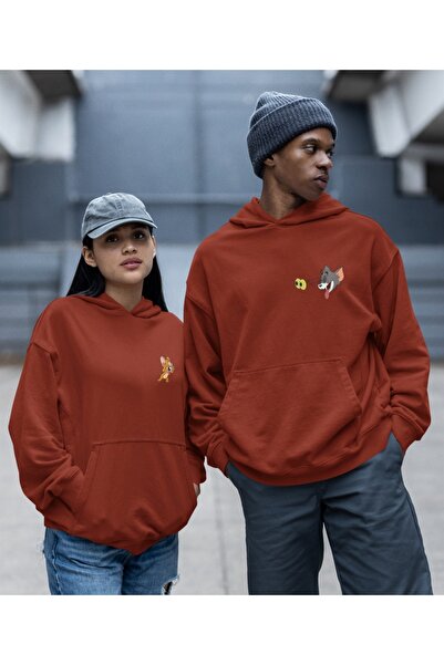 Terziligiyin Kaliteli çift sevgili kombini  tom ve jerry unisex kapşonlu swea...