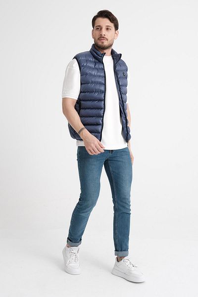 Piyera Men's Polyester Elyas Zippered Light Navy Blue Quilted Vest - 1004