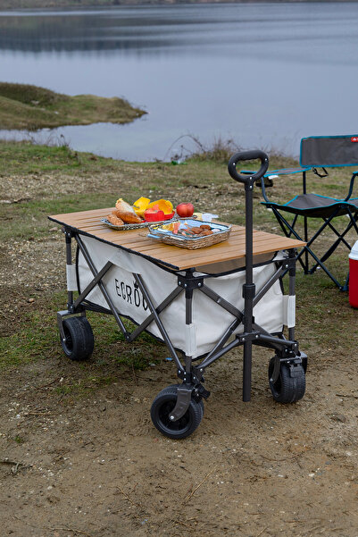 Ecrou Katlanabilir, Taşınabilir Vagon Metal Masalı Kamp Ve Piknik Taşıma Pazar Arabası Bej