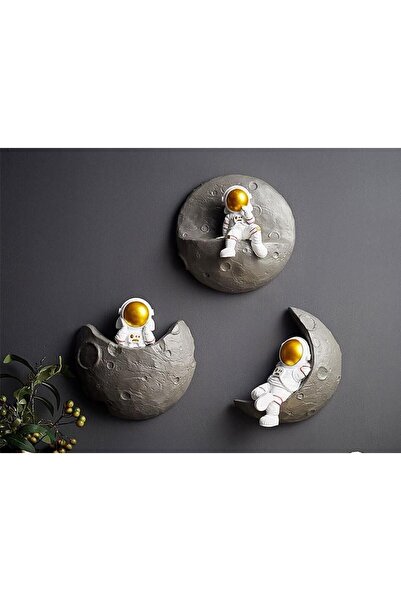 SUME Dekoratif Modern Büyük Boy Üçlü Astronot ve Ay Figürlü Çocuk Odası Dekor...