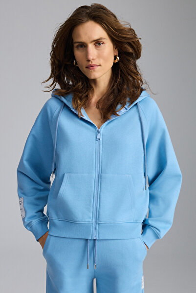 GRIMELANGE Lyka Kadın Organik Pamuk 3 Iplik Içi Şardonlu Süs Etiketi Detaylı Regular Mavi Sweatshirt