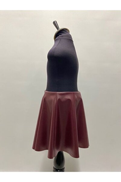 WAYS Fusta pentru fete din imitație de piele, 8 piese, roșu Claret, cu talie elastică