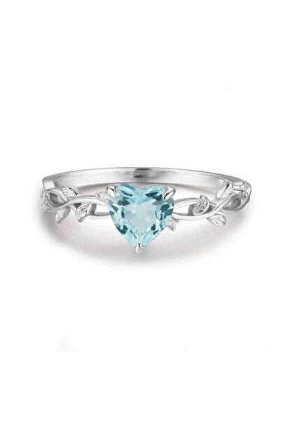 artiesuart 925 Ayar Gümüş Rodyum Kaplama Aqua Kalp Taşlı Vintage Yüzük