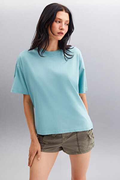 GRIMELANGE Жіноча зелена футболка Jemmy з круглим вирізом з 100% органічної б...