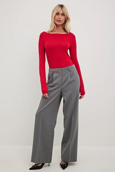 Madmext Kırmızı Kayık Yaka Basic Kadın Body MG1997