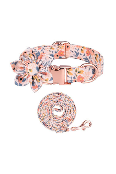 PAKEWAY طقم طوق وحزام للكلاب بتصميم زهور مكون من قطعتين