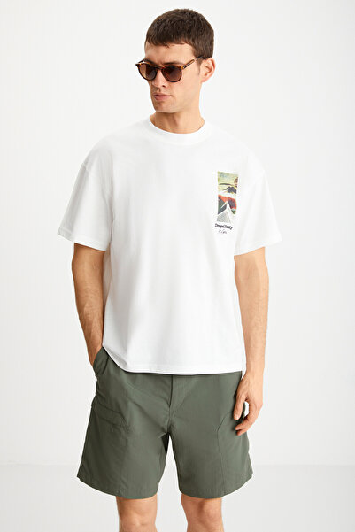 GRIMELANGE TRENTON Ανδρικό μπλουζάκι εκρού 100% βαμβακερό λαιμό με στάμπα