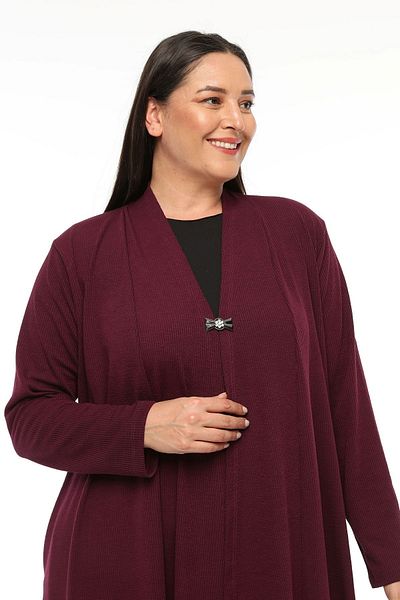 Laden Large Size Spring Summer High Quality Mother Asymmetric Burgundy Women's Cardigan