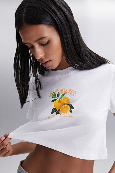 GRIMELANGE Γυναικείο T-Shirt TANITH White Crop - 100% βαμβάκι