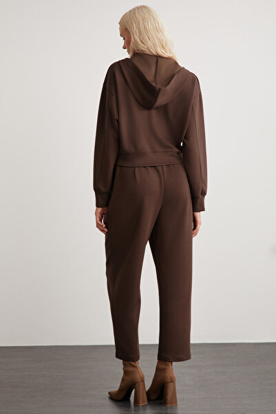 GRIMELANGE Dámské Gıada – Pohodlné krátké tepláky z organické bavlny, elastický pas, 3 nitě hnědé