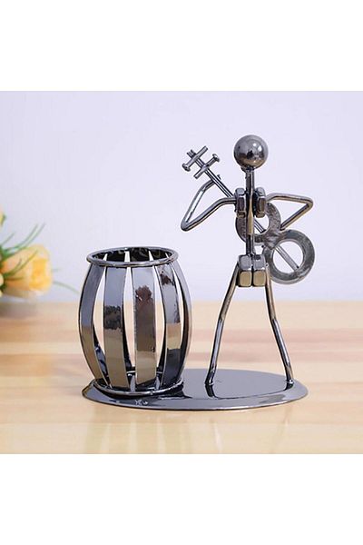 SUME Decorative Guitar Playing Man Metal Pen Holder Table Ornament