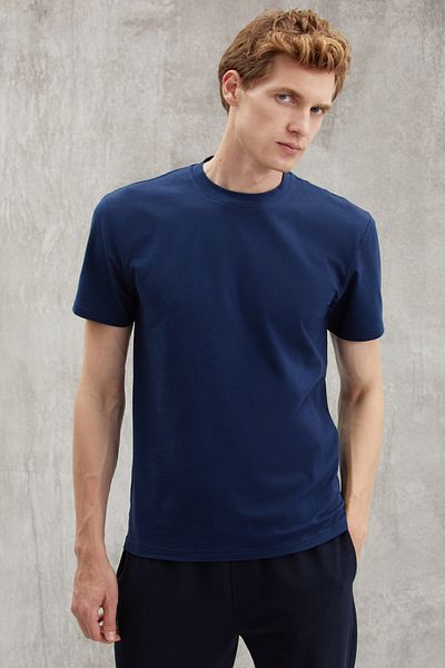 GRIMELANGE Tricou pentru bărbați, slim fit, ultra elastic, cu mânecă scurtă, cu gât rotund, bleumarin