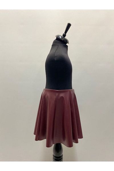 WAYS Fusta pentru fete din imitație de piele, 8 piese, roșu Claret, cu talie elastică