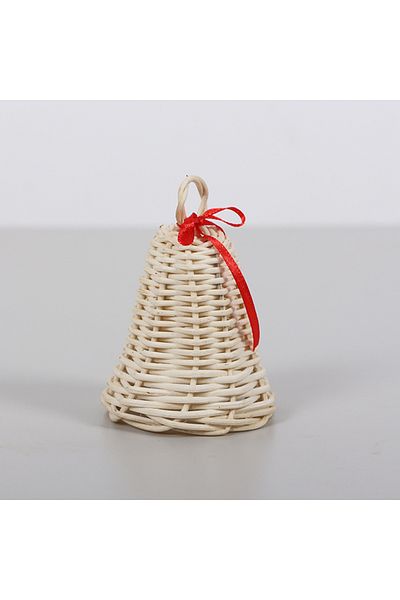 Mylamp Decor de Anul Nou Clopot din Rattan cu Panglici Albe 10x7 cm