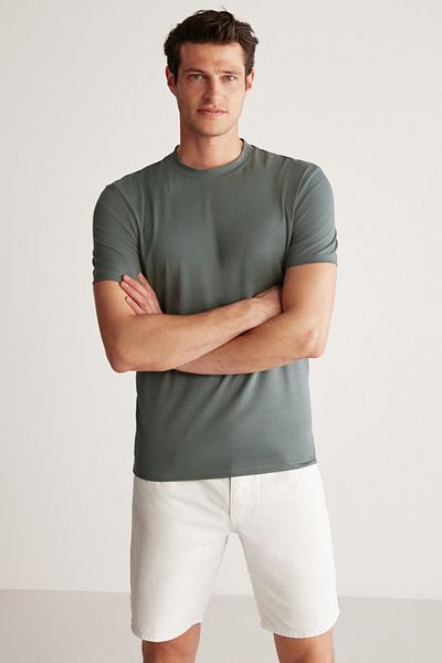 GRIMELANGE Ανδρικό μπλουζάκι Chad Slim Fit Ultra Stretchy με κοντό μανίκι με στρογγυλή λαιμόκοψη