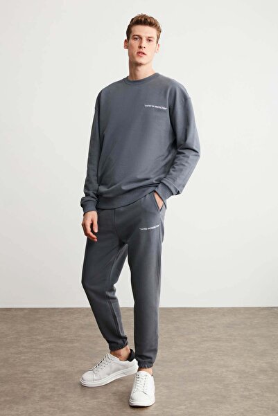 GRIMELANGE Raırok Чоловічий светр з підкладкою, комфортний, оверсайз, з вишивкою, темно-сірий