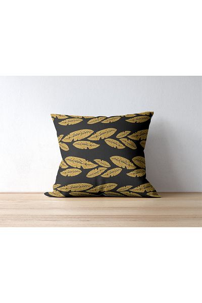 Home Athira Black Background Yellow Leaf Pattern Digital Printing Rachel Fabric 45X45 Throw Pillow Cover