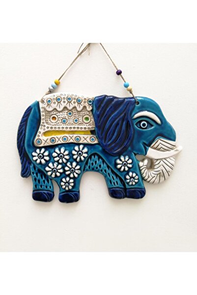 SUME Seramik Uğurlu Fil Dekoratif El Işi Duvar Süsü Büyük Boy Nazarlık