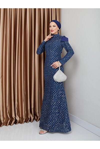 Olcay Večerní šaty z rybího hidžábu - lak 1676 se saténovým detailem a flitrovým hráškem