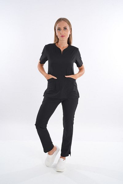Nur Medikal Giyim Model de afaceri Soft Lycra Negru Doctor Asistent Spital Uniformă Scrubs Echipă